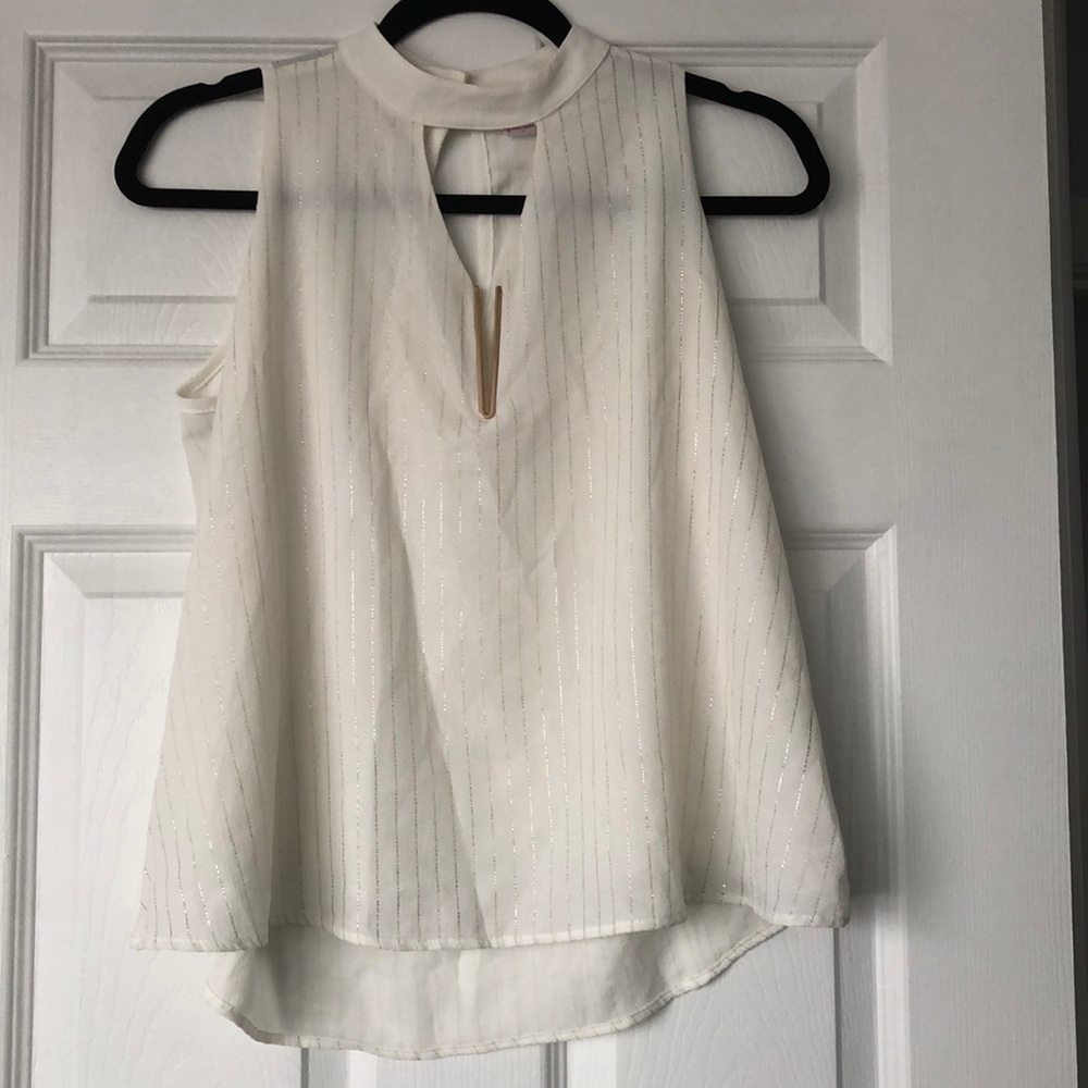 White with gold stripes blouse.